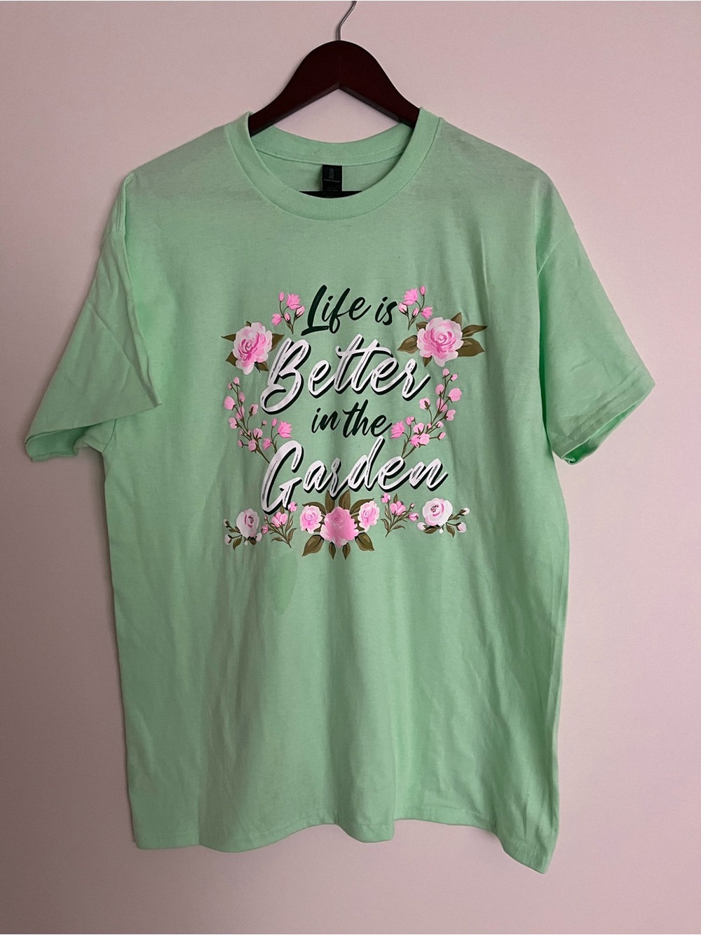 Gildan Mint Green "Life Is Better in the Garden" Floral Tee